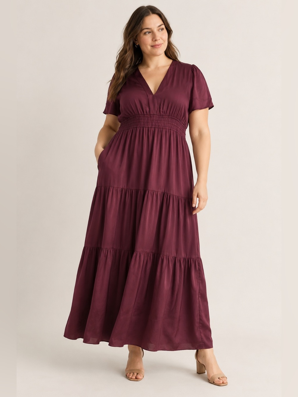 Quince Washable Stretch Silk Tiered Maxi Dress Wine Tasting Red XL NWT
